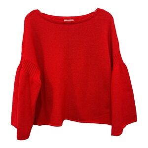 Lou & Grey Sweater Womens‎ M Red Bell Sleeve Pullover Relaxed Boxy Knit Crewneck